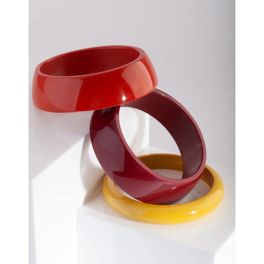 NWT Lovisa 3 PC Bangle Set Chunky Vibrant Bracelet Stack Red Orange Yellow Mod